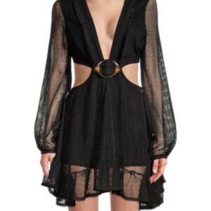 Bebe Black Plunge Neck Bishop Sleeve Sundress